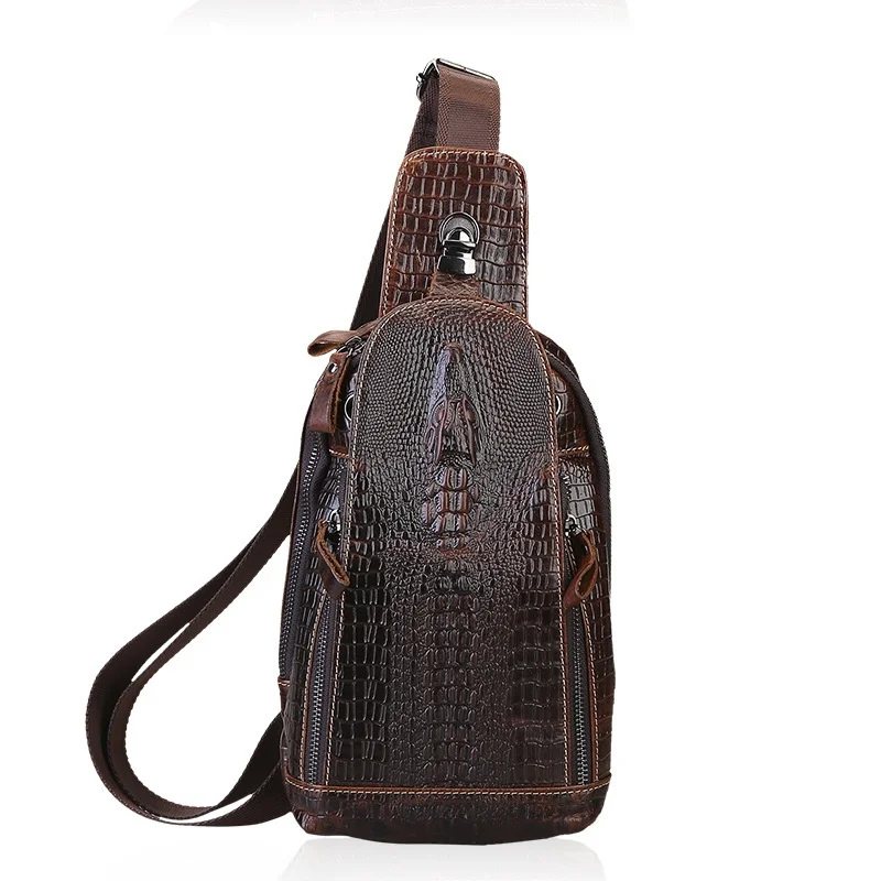 casual-men's-crocodile-head-chest-bag-top-layer-cowhide-leather-oil-leather-small-slant-cross-waist-bag