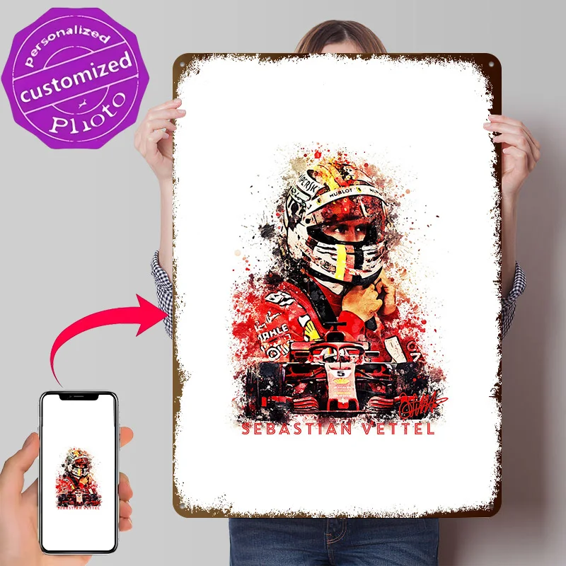 Sebastian Vettel 3D Printed Texture Poster Personalized Wall Art Retro Metal Tin Signs for Custom Plate Home Decoration Gaming