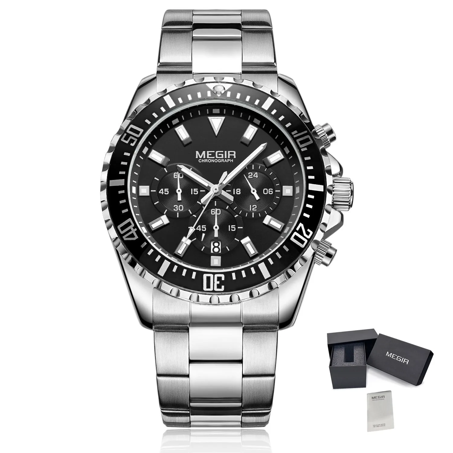 MEGIR Original Luxury Men Business Quartz Watches Stainless Steel Chronograph Military Wristwatch Clock Relogio Masculino 2064