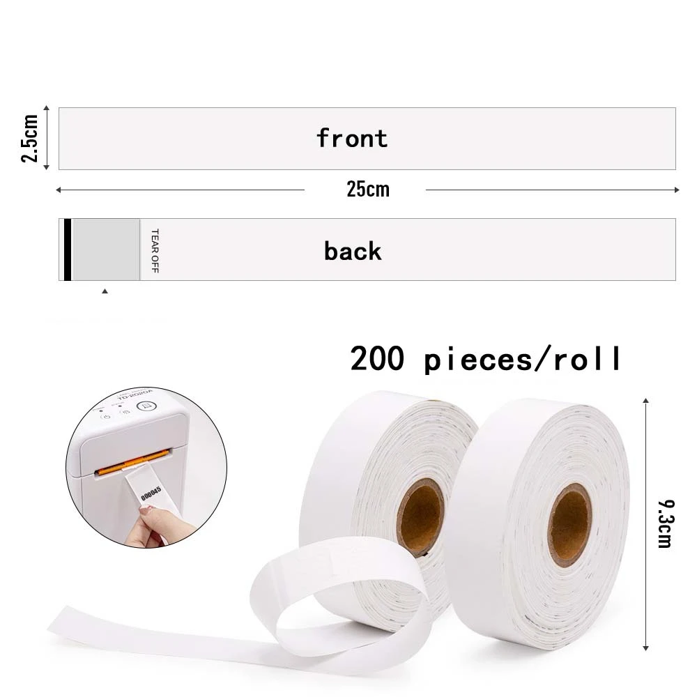 200pcs/Roll DIY Bracelet Barcode Print Self-Adhesive Wristband Thermal Sensitive Disposable Wristband DIY QR Code Bracelet