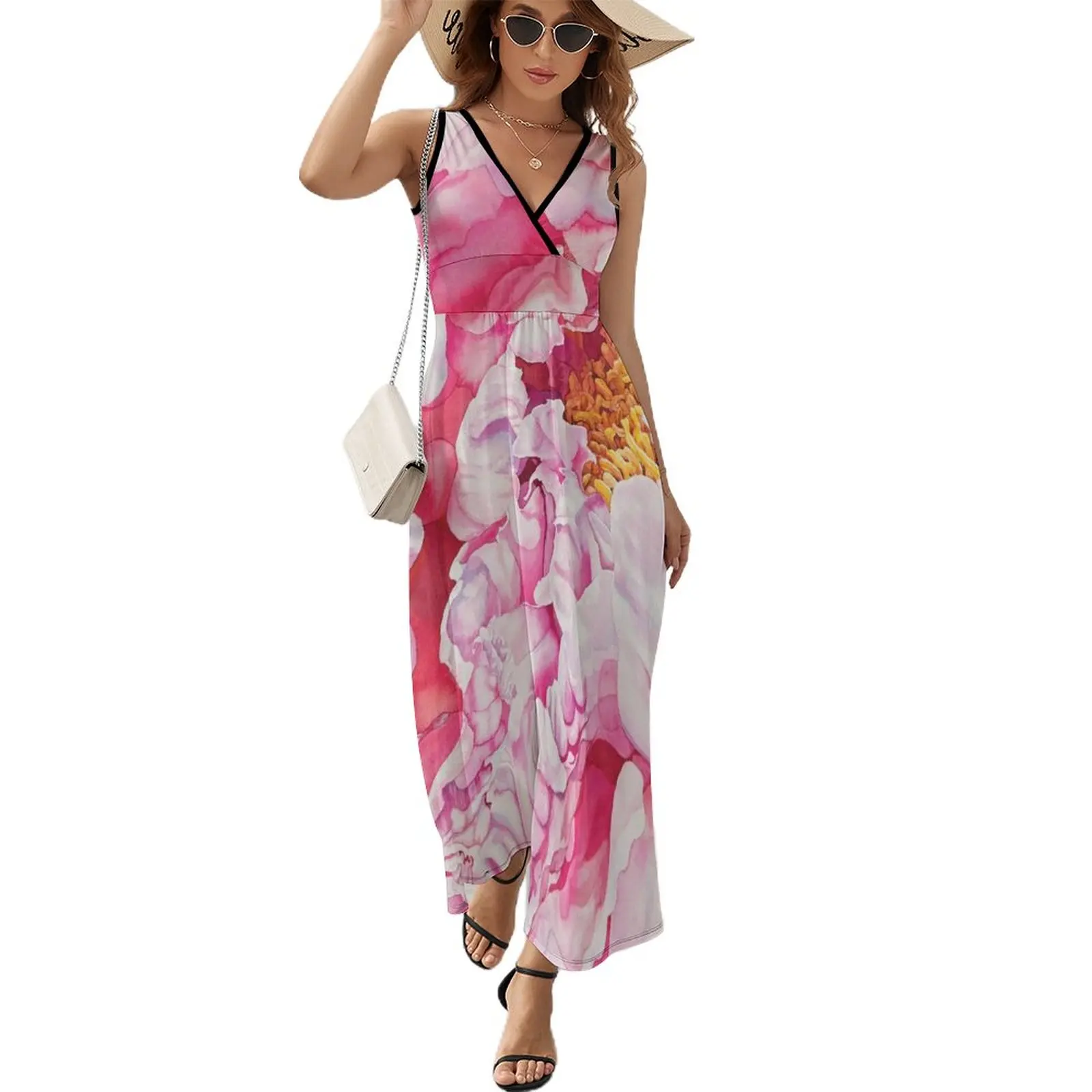 

Pink Peony Watercolor Sleeveless Dress dress women summer Women dresses summer dresses for women Woman dresses