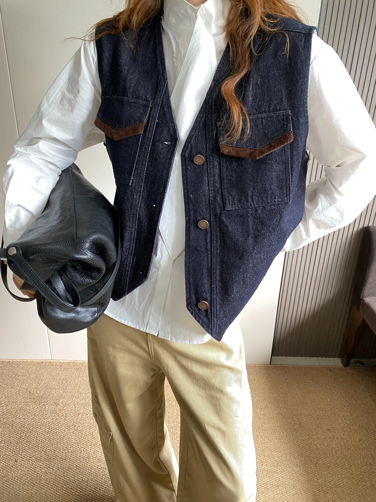 

Ретро-жилет из денима с цветными вставками и подплечниками для женщин, модный весенний новый топ свободного кроя