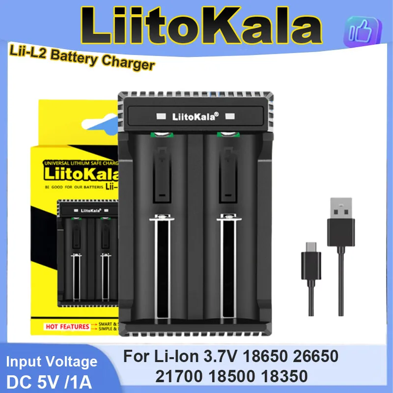 LiitoKala Lii-L2 18650 Rechargeable Battery Charger for Lithium 3.7V 26650 21700 20700 20650 18500 18490 18350 CR123A