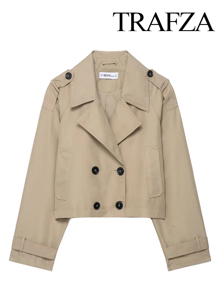 HH Women Pockets Lapel Double-breasted Jacket Female Autumn Winter Versatile High Street Casual Long Sleeve Elegant Coat