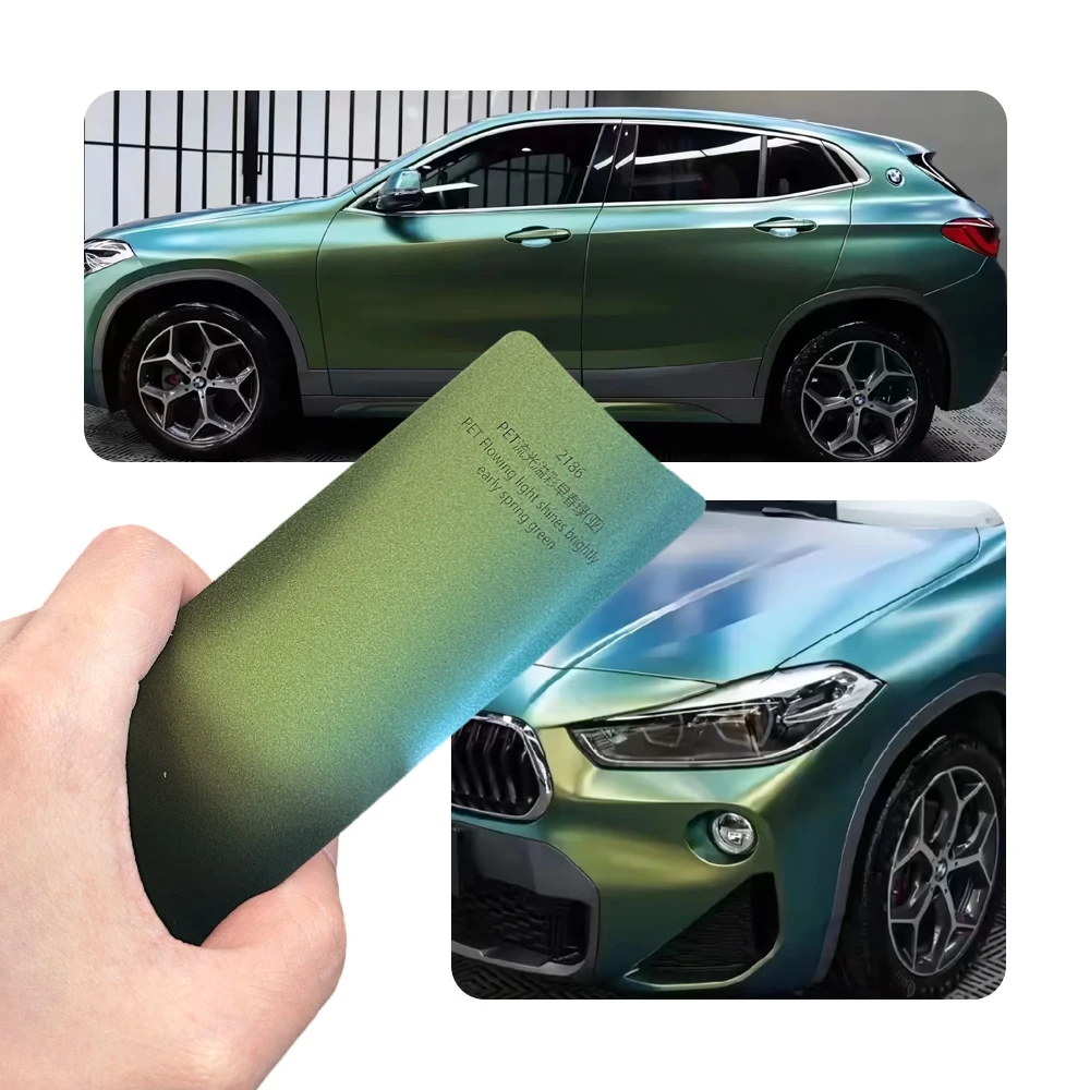 Vinilo PET Brillante Verde Primavera para Envolver Completamente el Automóvil, Adhesivo para Carrocería de PVC PET, Película que Cambia de Color, Rollo de Protección de Pintura 1.52X18M