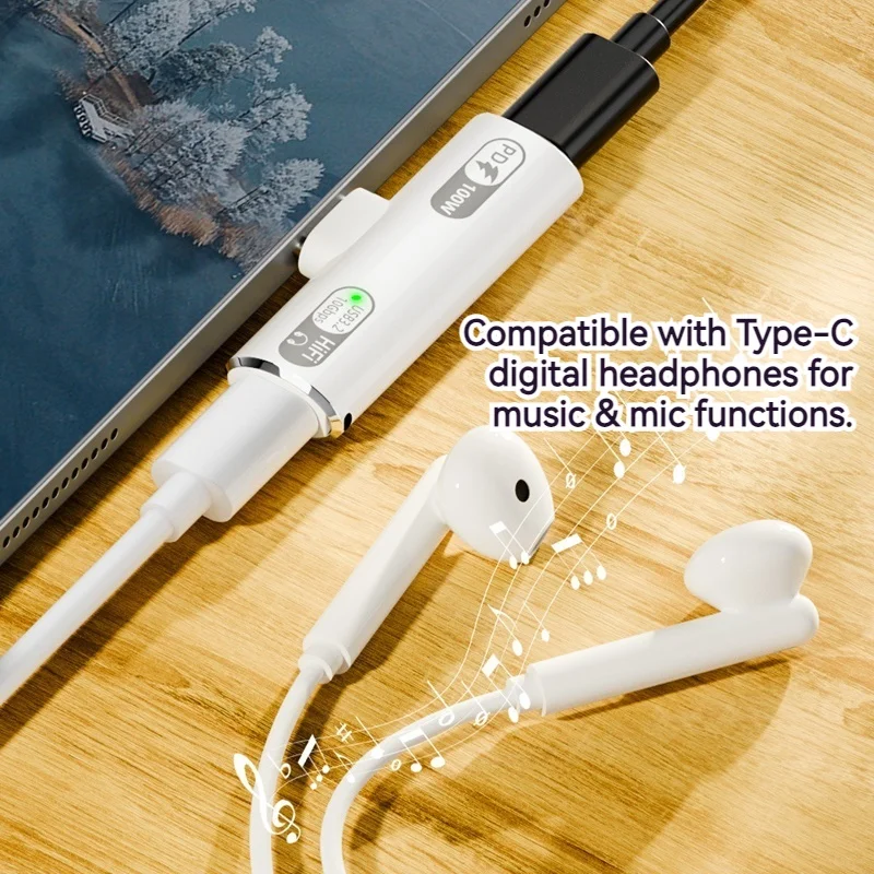 2IN1 Metal USB C Adapter OTG 10Gbps Data Transfer PD 100W Fast Charging Converter For 3.5MM USB-C Earphone Laptop Phone Notebook