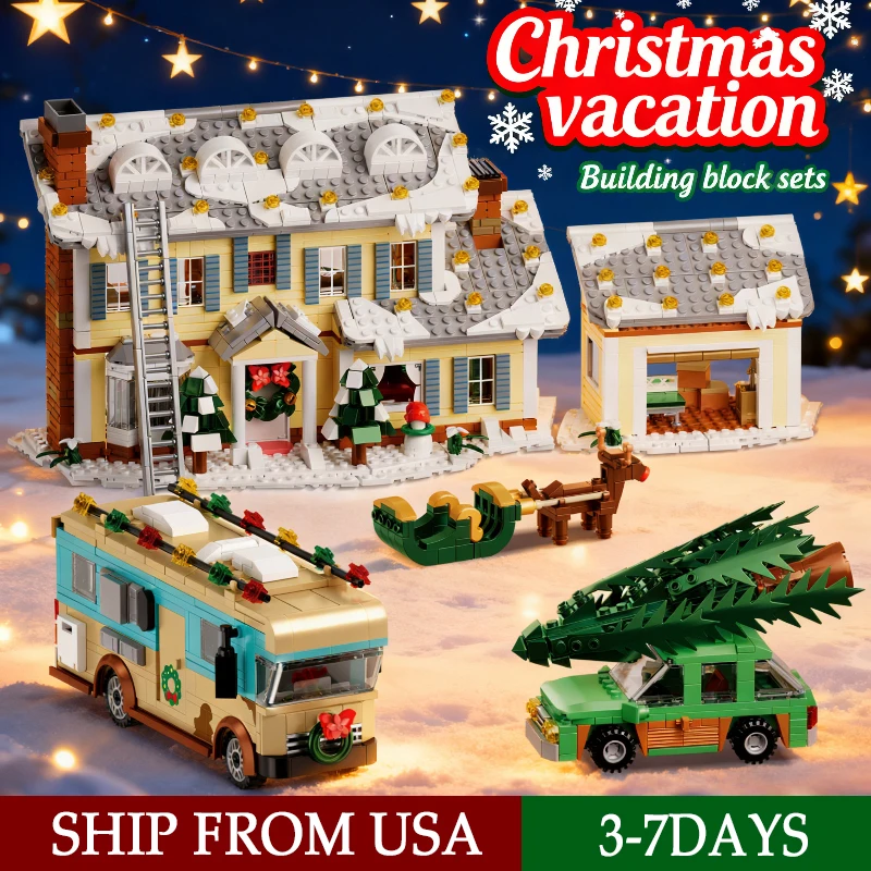

1958PCS Christmas Vacation Village Building Blocks Toys Street View Bricks Holiday Home Decor Ornaments Gifts For Christmas