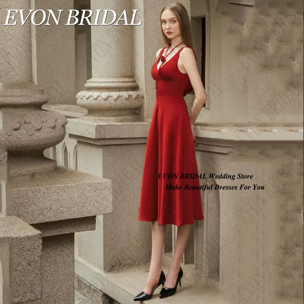 EVON BRIDAL A-lijn V-hals prom jurk mouwloos satijn vestidos de fiesta elegantes 2025 Midi thee-lengte avondjurk aangepast A-Lijn V-hals Prom Jurk Mouwloos Satijn vestidos de fiesta elegantes 2025 Midi Tea-Lengte Avond
