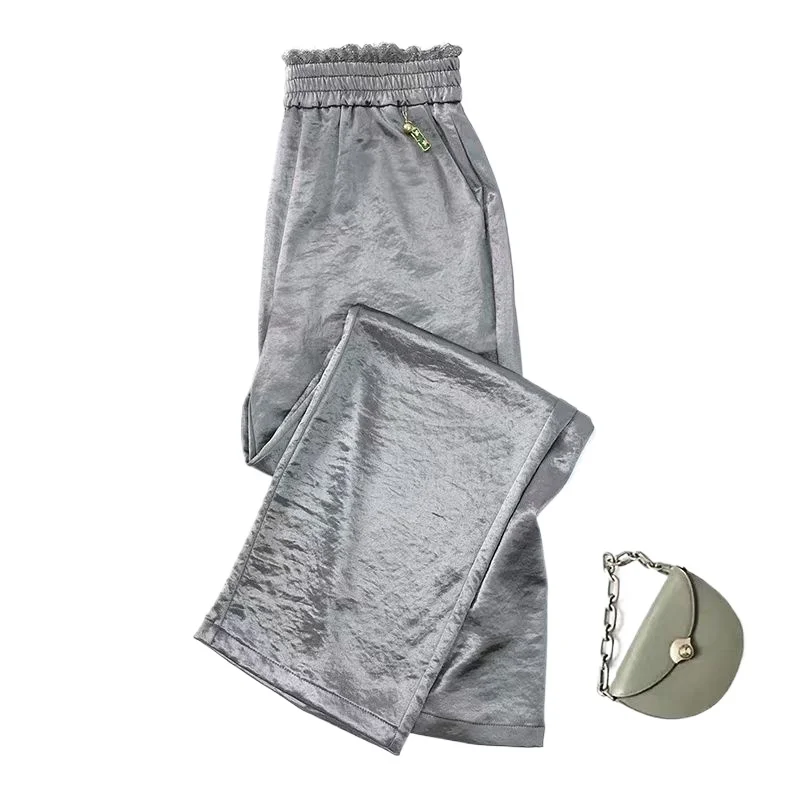 กางเกงขายาวทรงตรงสไตล์จีนสำหรับผู้หญิง ปี 2025 รุ่นใหม่ กางเกงลำลองขากว้างผ้าบางสำหรับฤดูร้อน กางเกงแฟชั่นลำลองสำหรับผู้หญิง