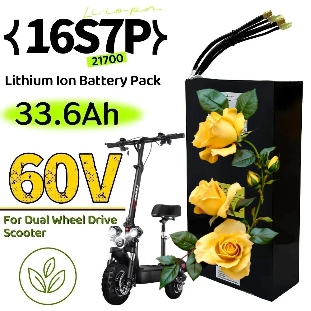 

21700 литиевая аккумуляторная батарея 16S7P 60 В 33,6 Ач/33600 мАч подходит для аккумулятора скутера с двойным приводом