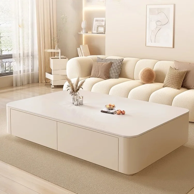 

Cream-style TV Cabinet Modern and Simple Living Room Tea Table Floor-standing Tea Table TV Cabinet Set