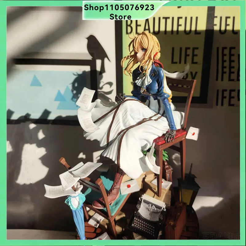 Violet Evergarden Violet Diorama-Szene Figur mit Schreibmaschinenbuchstaben PVC-Modell Desktop-Sammlerstück Anime-Display Geschenk