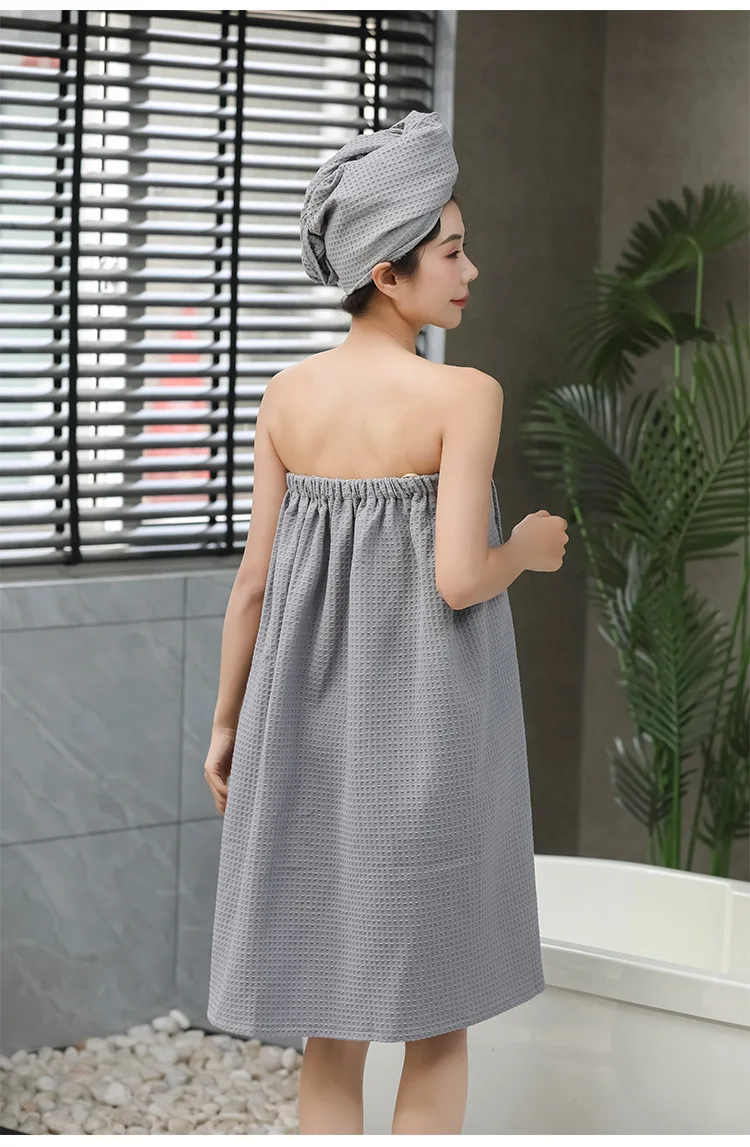 New Women's Comfortable Waffle Bath Skirt Absorbent Full Body Wrap Chest Bath Skirt Beauty Salon Bath Skirt Dopamine Color