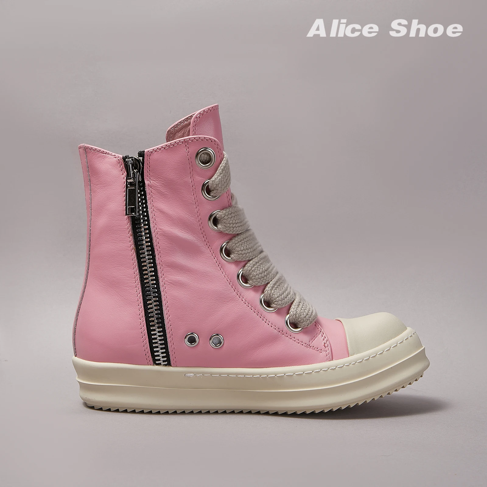 Designer Women Ankle Boot Jumbo Lace-up Casual Men Sneaker Quality Pink High Top Leather Icks Luxury Zip owe-n Street Trainer