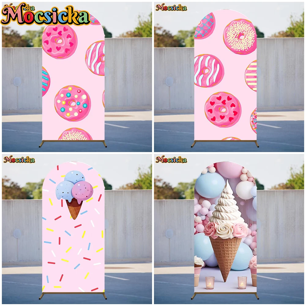 

Mocsicka Pink Donuts Arch Cover Backdrop Ice Cream Dessert Child Baby Shower Birthday Arched Background Party Decorations Studio