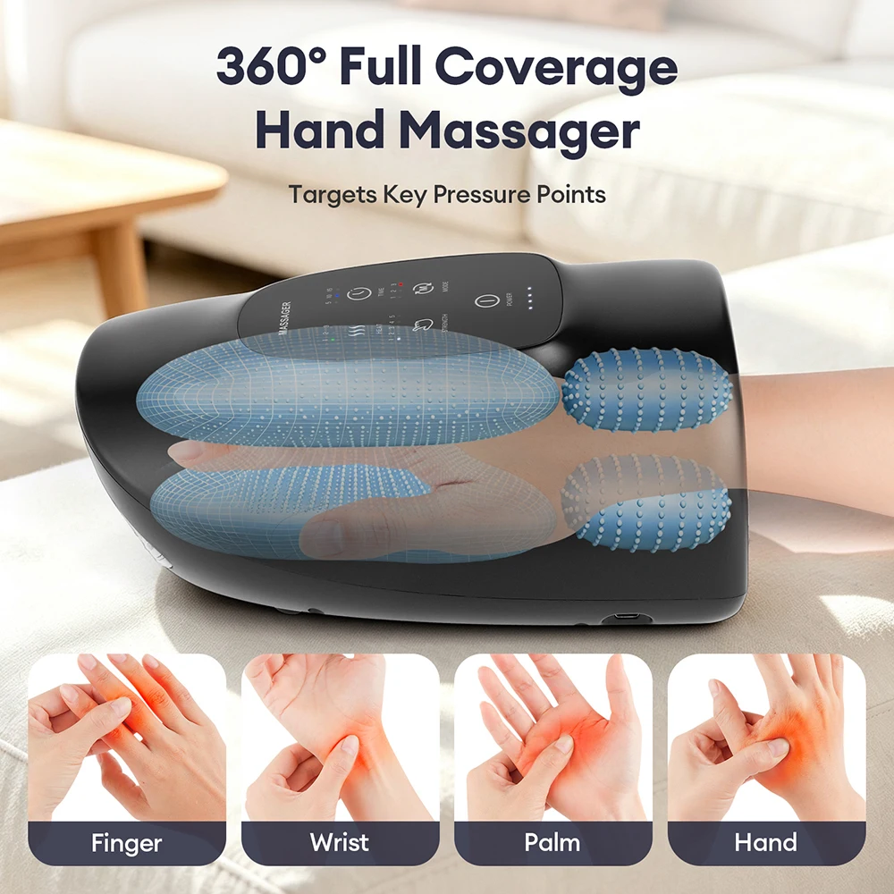 Smart Hand Massager Air Pressure Kneading Acupoint Massager Airbag Palm Relaxation Massage Glove Hot Compress Finger Masajeador