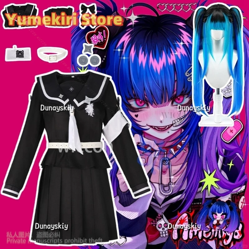 

Amemiya Darumi Japanese Jirai Kei Girls Cosplay Anime Game The Hundred Goth School Uniform Black Mini Dress Jsk Lolita Halloween