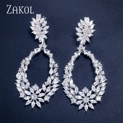 ZAKOL Luxury Buling Mirco Paved Cubic Zircon Dangle Drop Earrings For Women Exquisite Bridal Earring Wedding Jewelry