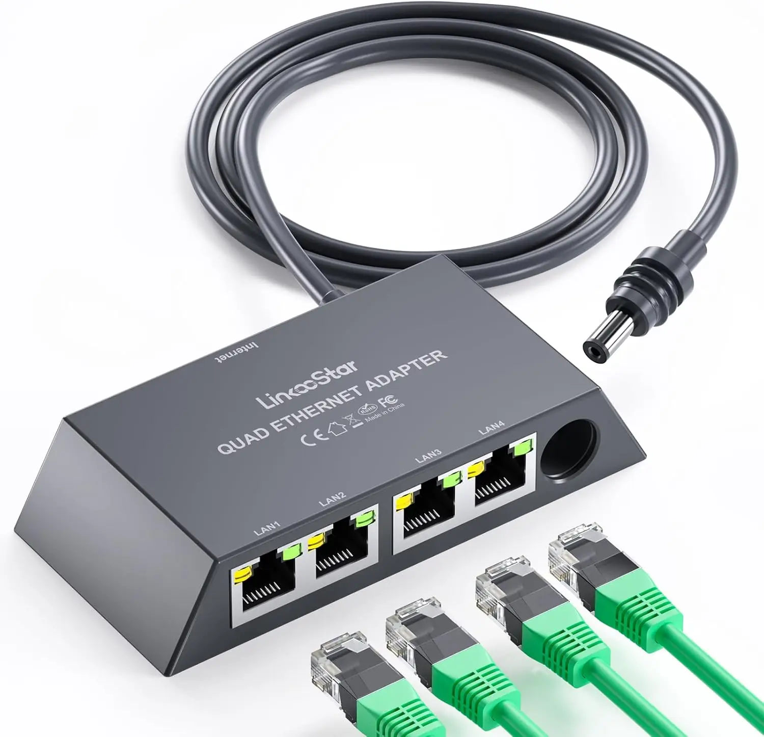 Ethernet Adater for Wired External Network, 4Ports RJ45 LAN Network Ports [4 Devices Simultaneously] Starlink Ethernet Adapter