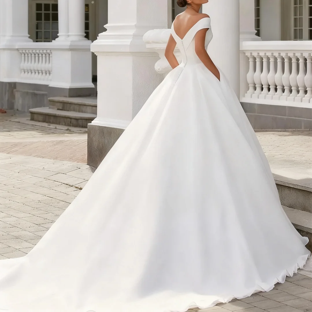 Gaun Pengantin Vintage Kustom Model Off Shoulder, Gaun Ball Gown Tanpa Lengan, Tanpa Punggung, Formal untuk Pesta Prom