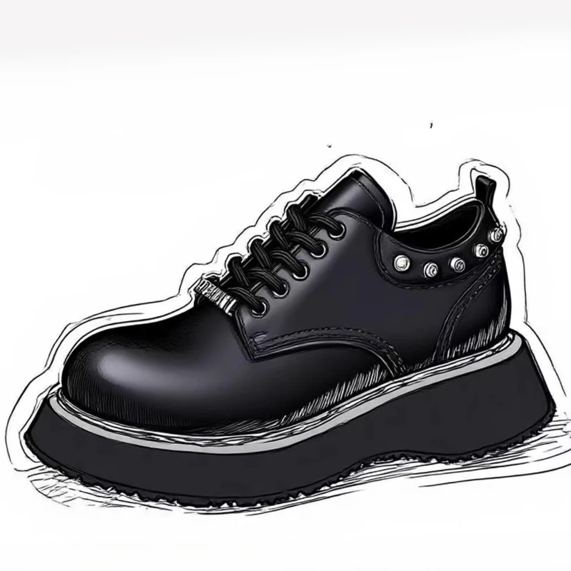 British Retro Rivet Derby Shoes for Men's Dress Thick Soled Height Increasing Shoes Genuine Leather Wide Version Casual Shoes