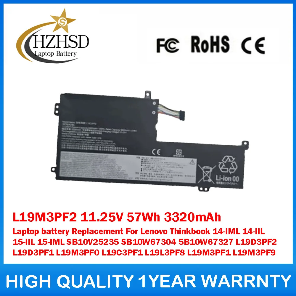 

L19M3PF2 11.25V 57Wh 3320mAh Laptop Battery Replacement For Lenovo ThinkBook 14-IML 14-IIL 15-IIL 15-IML SB10V25235 SB10W67304