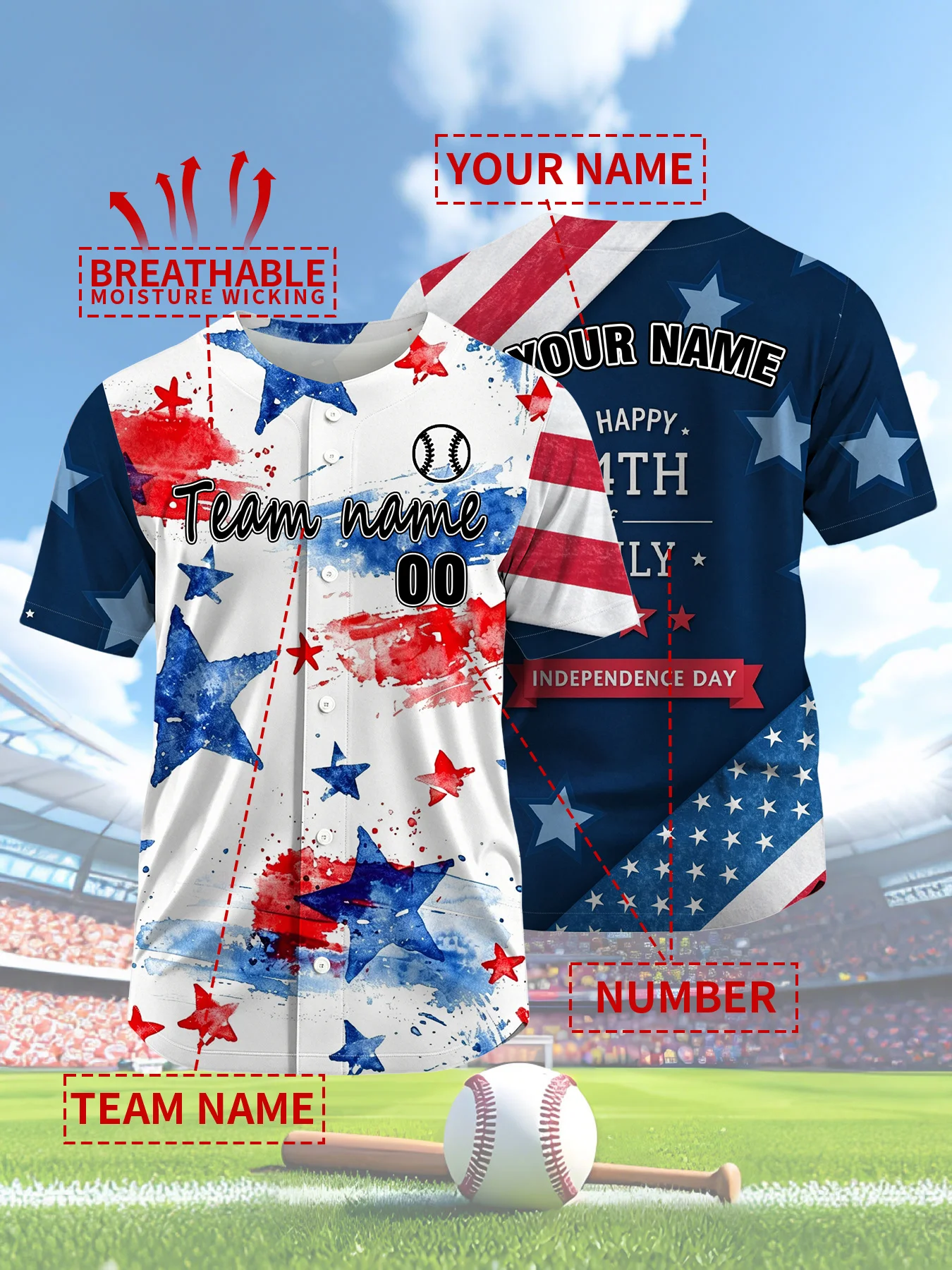 

Custom American Eagle Baseball Jersey Personalized Name Number Breathable Moisture Wicking Sports Shirt For Men Wome