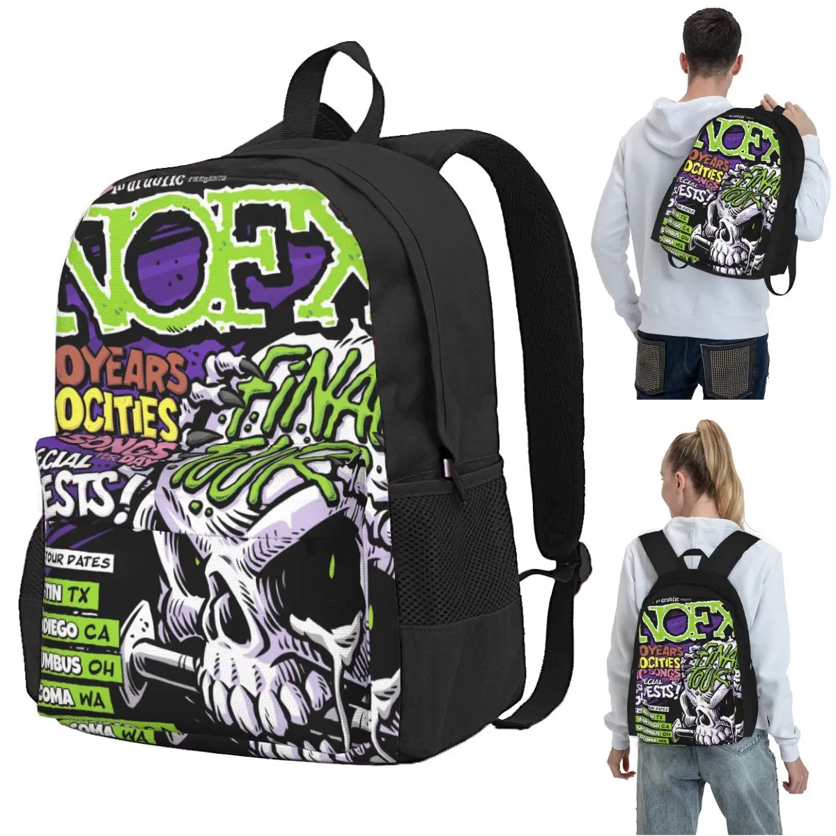 Nofx Band Final Tour Skull  Backpack Student BookBag Kids School Bag Laptop Shoulder Bags for Boys Girls