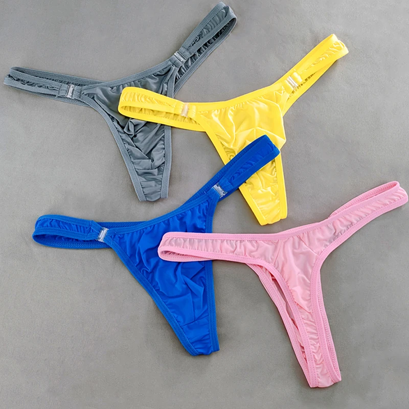 مثير رقيقة جدا الحليب الحرير ثونغ غير مرئية منخفضة الارتفاع T-الظهر g-سلسلة حزام انفصال سراويل الذكور U محدب مثلي الجنس مثير الملابس الداخلية