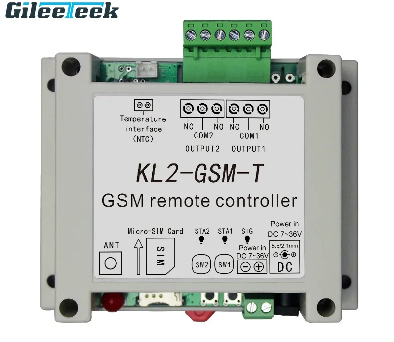 KL2-GSM-T Dual Relay Switch Module GSM Alarm with SMS Controller with Temperature Sensor for Lighting/Fish Pond Culture/Storage