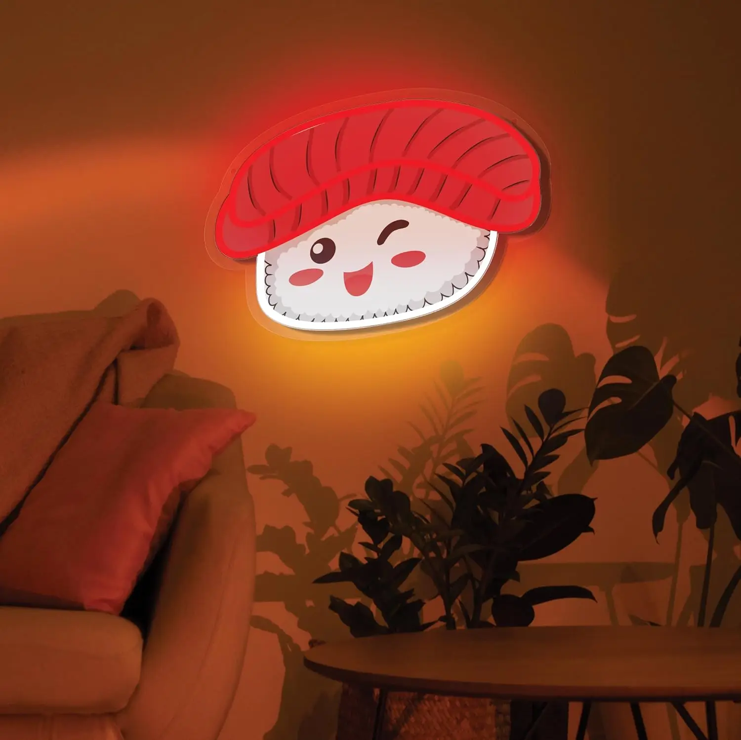 Cute Wink Salmon Sushi Neon Sign UV Dimmable USB Wall Light for Japanese Restaurant Izakaya Food Stall Homestay Home Decor Lamp
