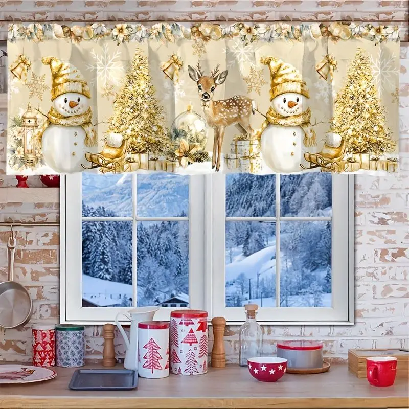 VIKAMA Christmas Window Valance Santa Snowman Xmas Tree Lantern Kitchen Living Room Holiday Window Decor
