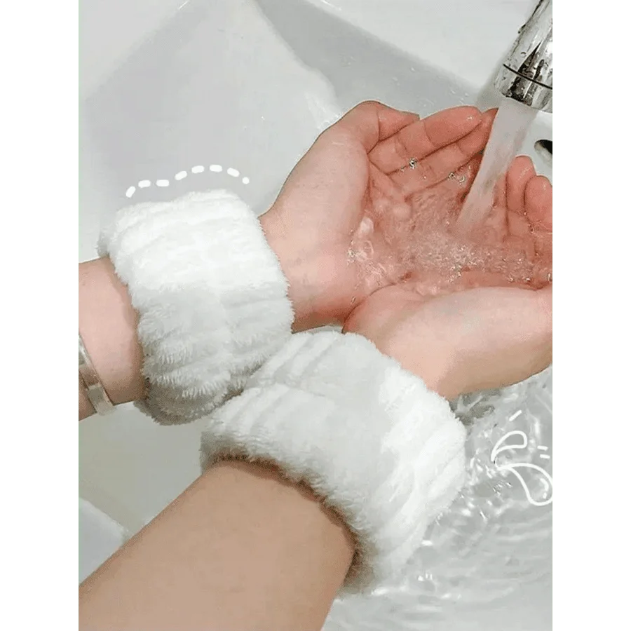 

2pcs Solid Bath Wrist Band, Simple Plain Color Absorb Water Wristbands For Washing Face, Female hygroscopic wrist guard, makeup sports sweatband, prevent water from flowing out, for face washing, hand washing, hair washing, shower