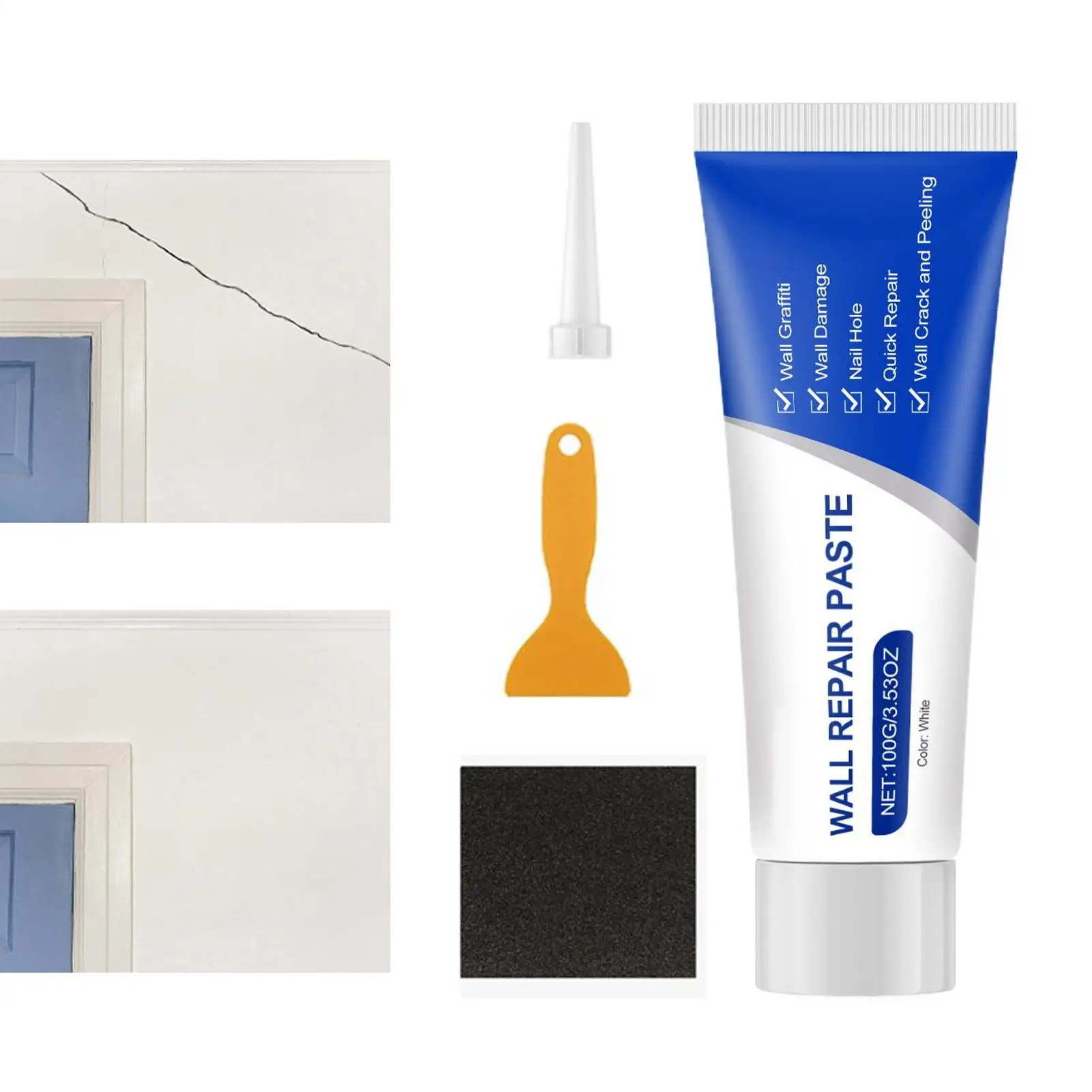 Wall Repair Paste Repair Wall Damage & Graffiti Fill Nail Hole Prevent Wall Cracking Peeling Restore Smoothness Wall Repair Kit