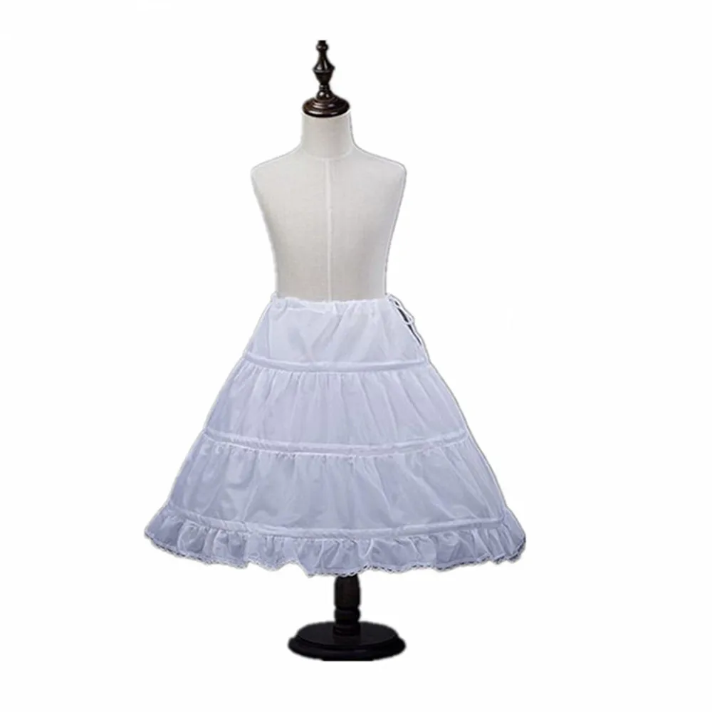 White Children Kids Petticoat A-Line 3 Hoops One Layer Flower Girls Crinoline Lace Trim Flower Girl Dress Underskirt image 5