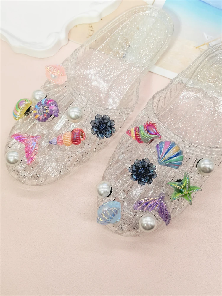 18-teiliges Set Muschel- und Seestern-Schuhclips aus ABS, Meerjungfrauenschwanz-Schuhverzierungen, DIY-Dekorationen, Lustige Blumen-Clogs-Schuhclips – Detail 9