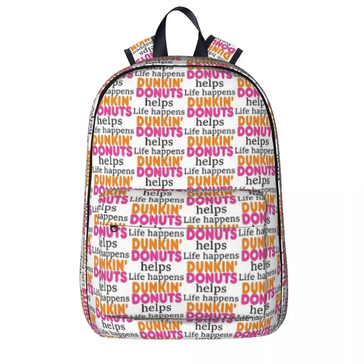 Life Happens... Dunkin Donuts Helps Backpack Boys Girls Bookbag Students School Bags Laptop Rucksack Shoulder Bag Large Capacity