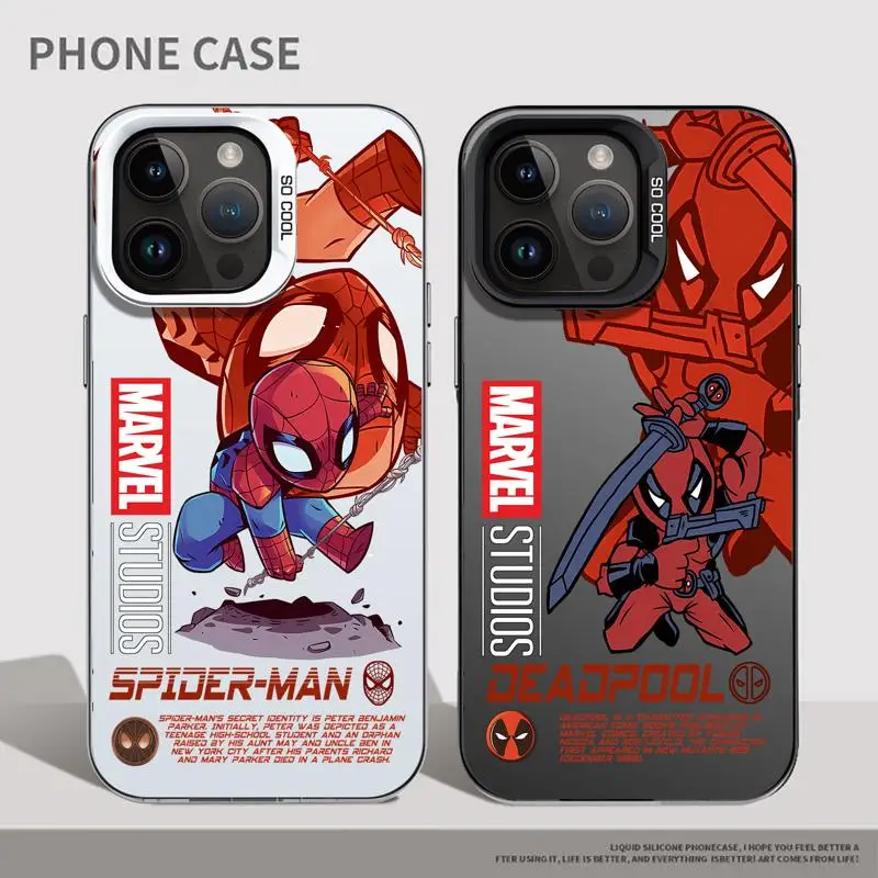 Marvel Spiderman Deadpool Matte Phone Case for Apple iPhone 15 pro Max 14 13 pro 12 11 15plus 14plus Colored Silver Back Cover