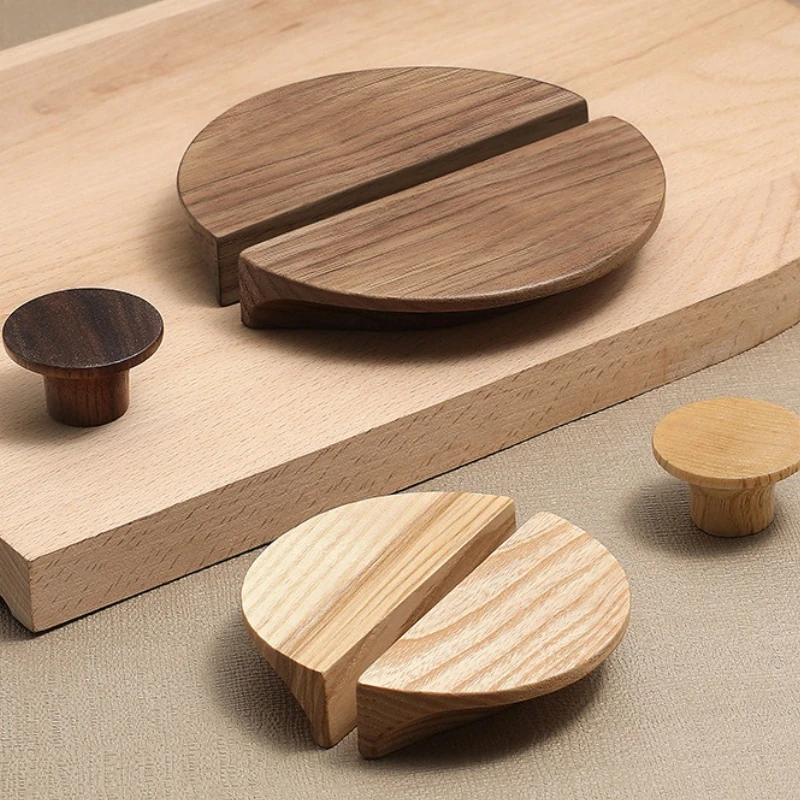 New Chinese Style Wood Grain Semi-circular Wood Cabinet Drawer Wardrobe Door Handle Walnut Cabinet Door Handle