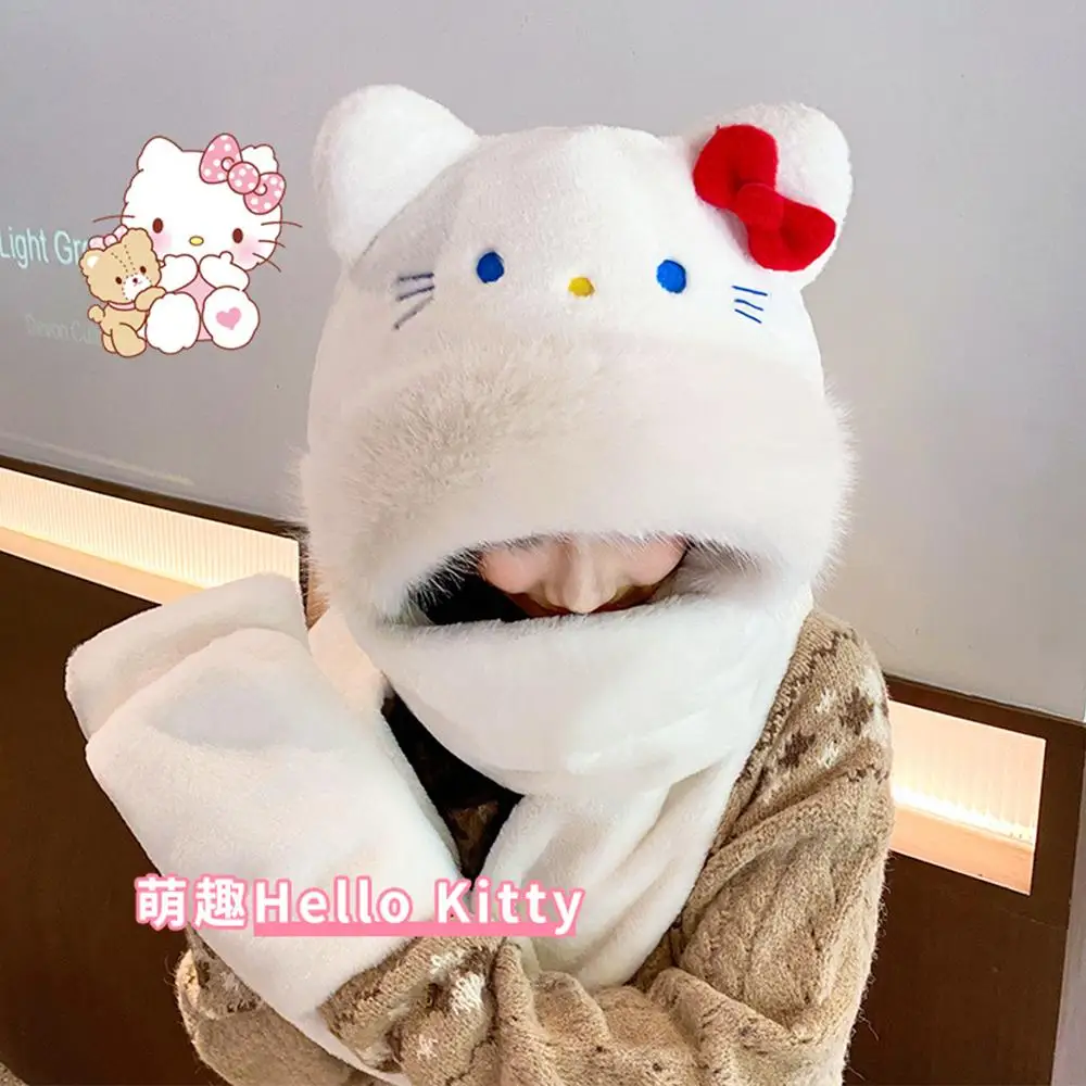 Sanrio Kawaii Hello Kitty Plush Hat Scarf Gloves Three Piece Set Anime Child Aldult Winter Thicken Warm Cute Girls Festival Gift