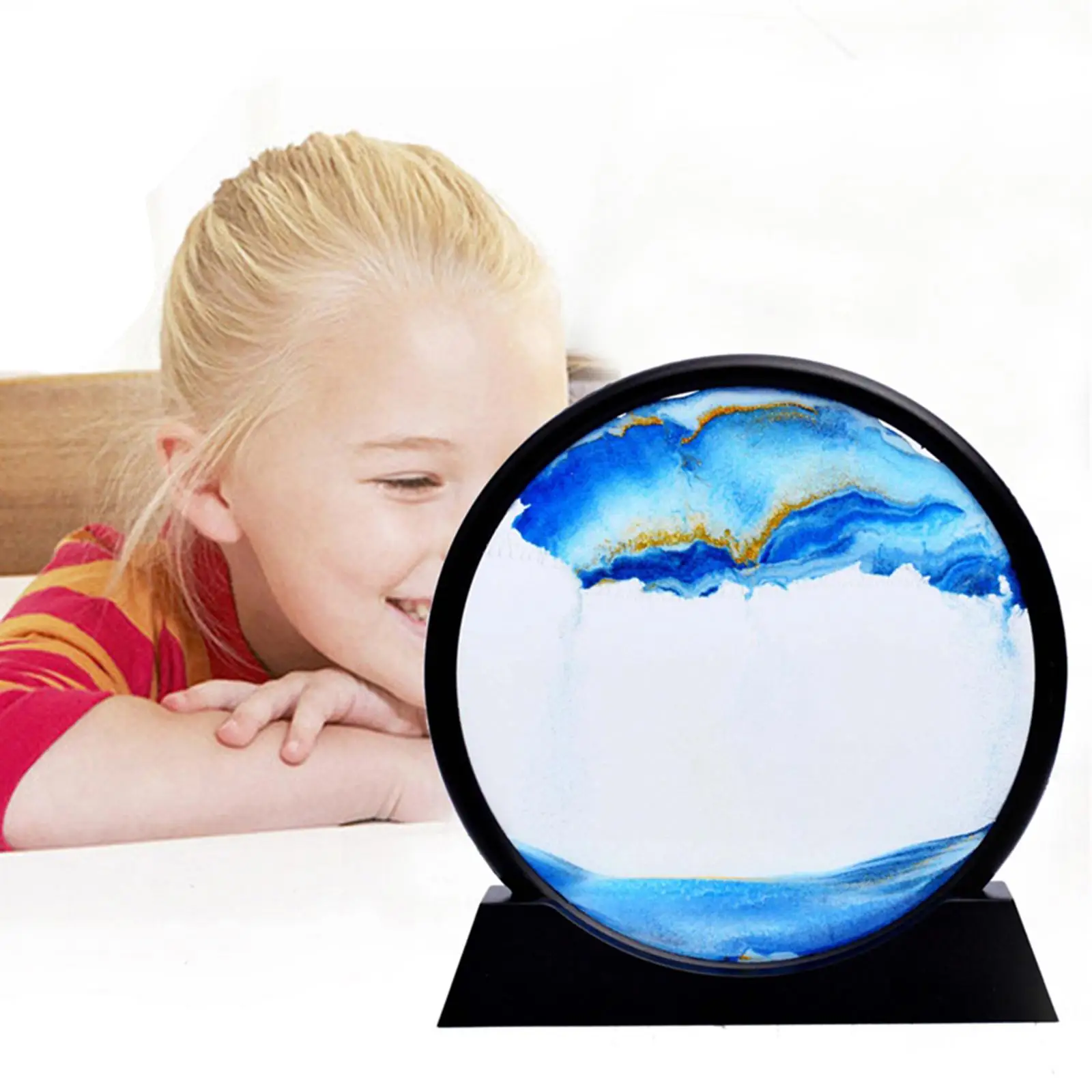 Dynamic Sand Picture Moving Sand Art Desktop Decor 3D Liquid Glass Painting Stress Relief Gift for Home Office
