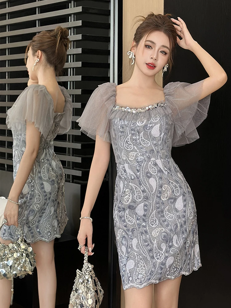 Vestido de noche de lentejuelas brillantes Retro, ropa elegante para mujer, vestidos cortos ajustados sexis con hombros descubiertos, Vestido de fiesta de graduación y cumpleaños, nuevo