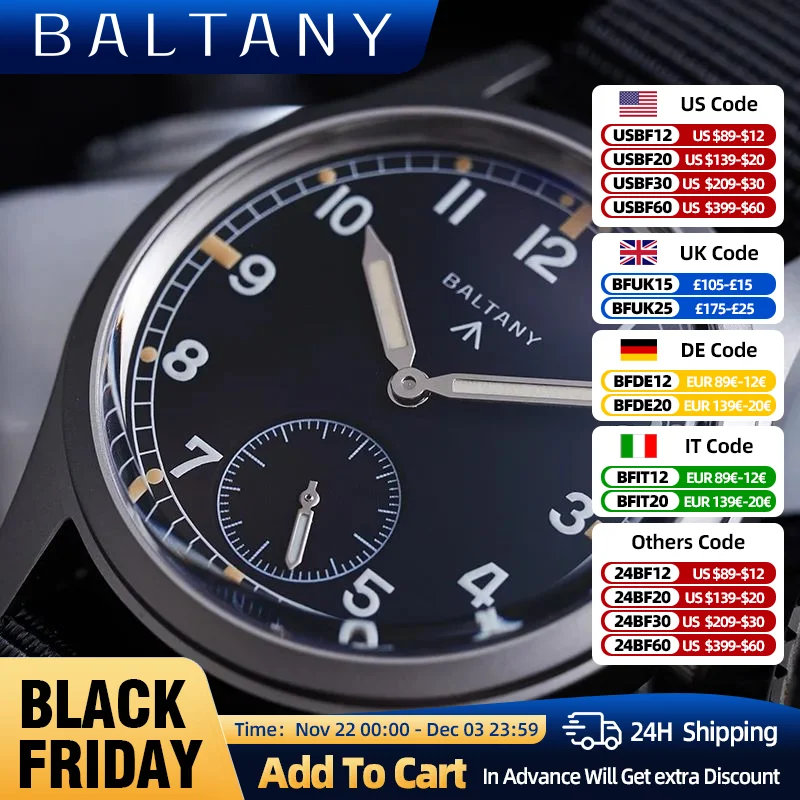 Baltany Dirty Dozen Collection Quartz Watch for Men Super Luminous 100M Waterproof VD78 Vintage Military Style Wristwatch Clock