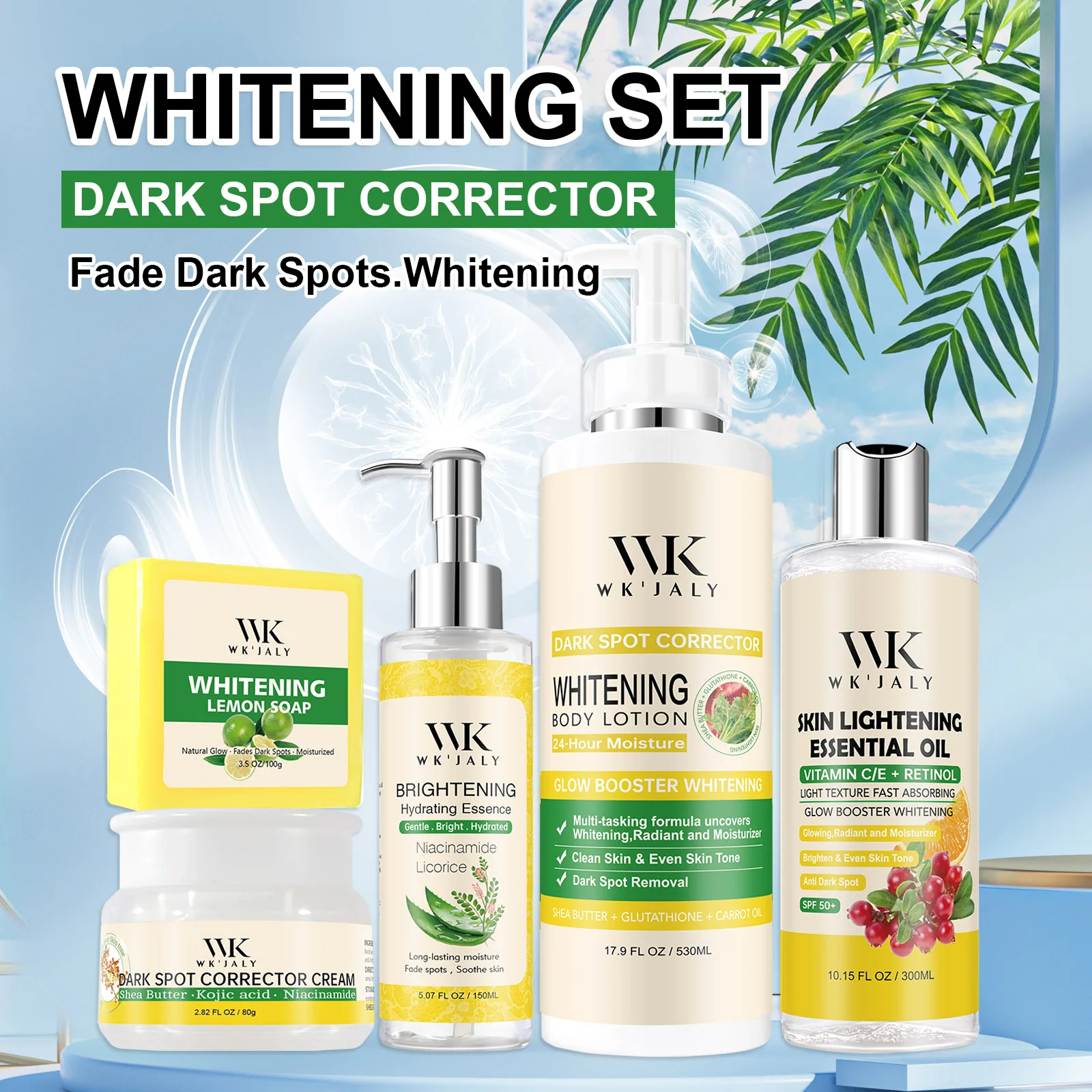 

Набор для отбеливания кожи WK JALY для всех типов кожи, увлажняет лицо и тело, устраняет акне, темные пятна, меланин, веснушки.