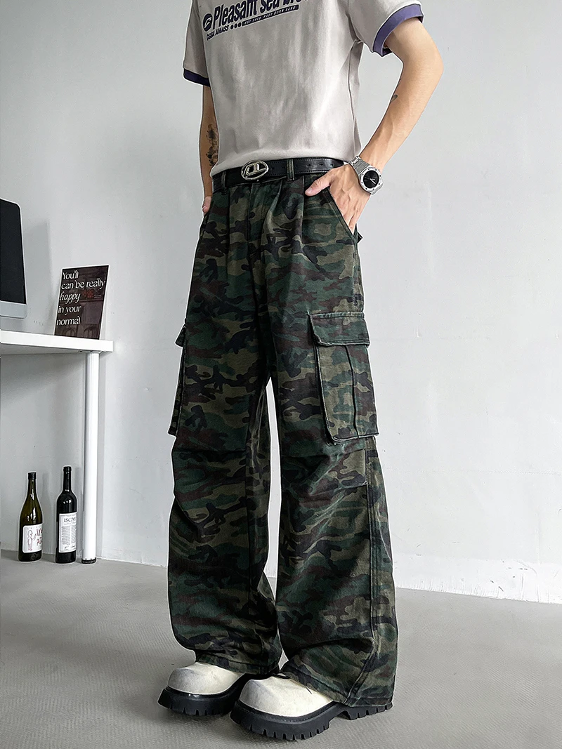 

Повседневные прямые джинсы-карго унисекс с камуфляжным принтом, летние длинные брюки в уличном стиле
