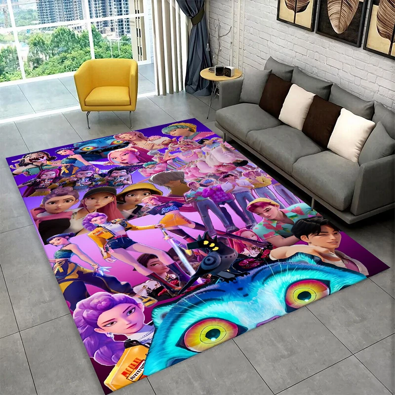 KPop D-Demon Hunters Girl Group Cartoon Non-Slip Area Rug for Living Room,Bedroom,Kid Playroom,Carpet Floor Mat Home Decor Gift
