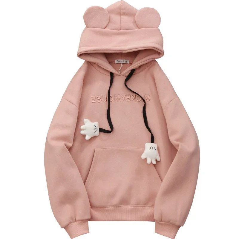 Cartoon Urso Orelhas Moletom Feminino, Hoodies Kawaii, pulôver casual coreano, Hoodie Harajuku solto de grandes dimensões