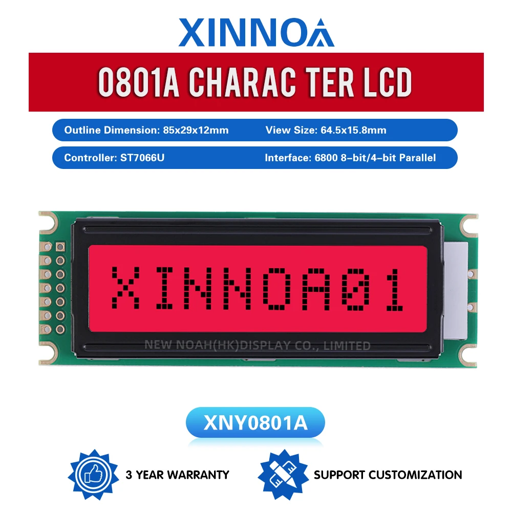 Red Light Black Letters 0801 Character LCD Display Screen 1X8 LCD 8*1 0801 8X1 Support Customization Of 6800 8-Bit Parallel