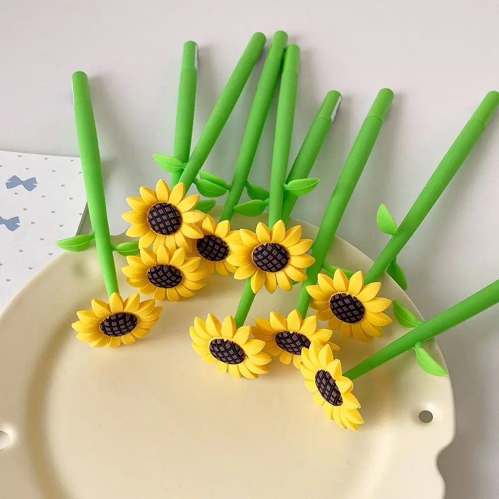 Durable Silicone Sunflower Gel Pen 3D Flower Desktop Ornament Silicone Flower Pen Neutral Pen School Office