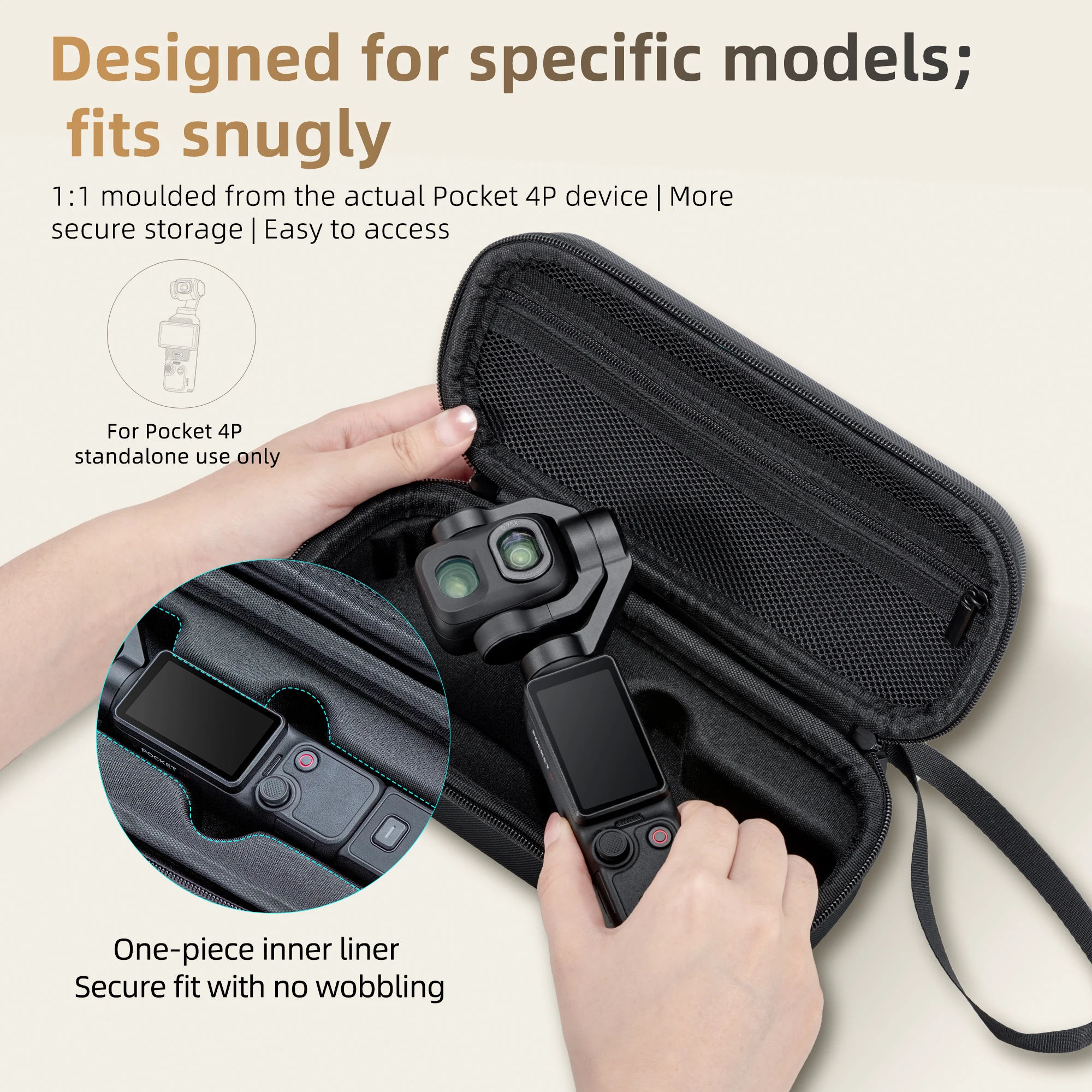 For Pocket For 4 Pro Compatible Carrying Case EVA Hard Shell Pouch 220 mm x 100 mm x 75 mm Black Transport Solution
